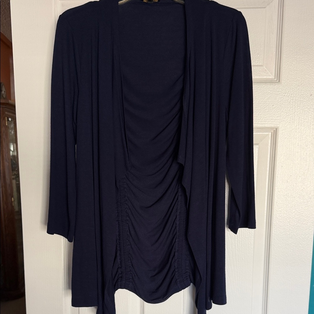 Cupio Navy Ruched Draped Open Cardigan